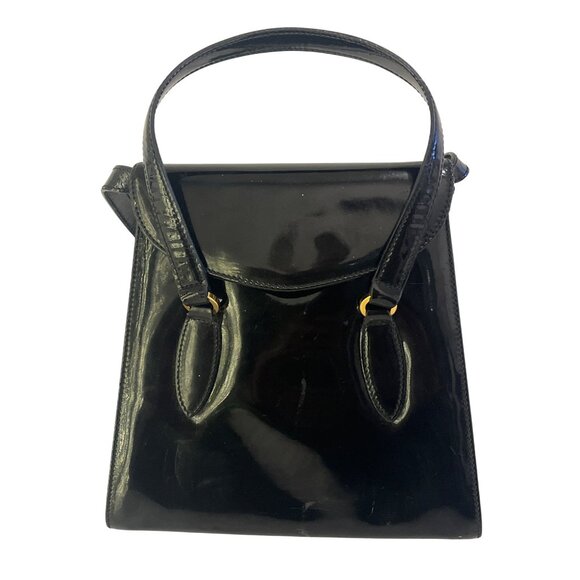 Salvatore Ferragamo Black Patent Leather Bag Medium Size Shoulder Chic Classy - Picture 4 of 8